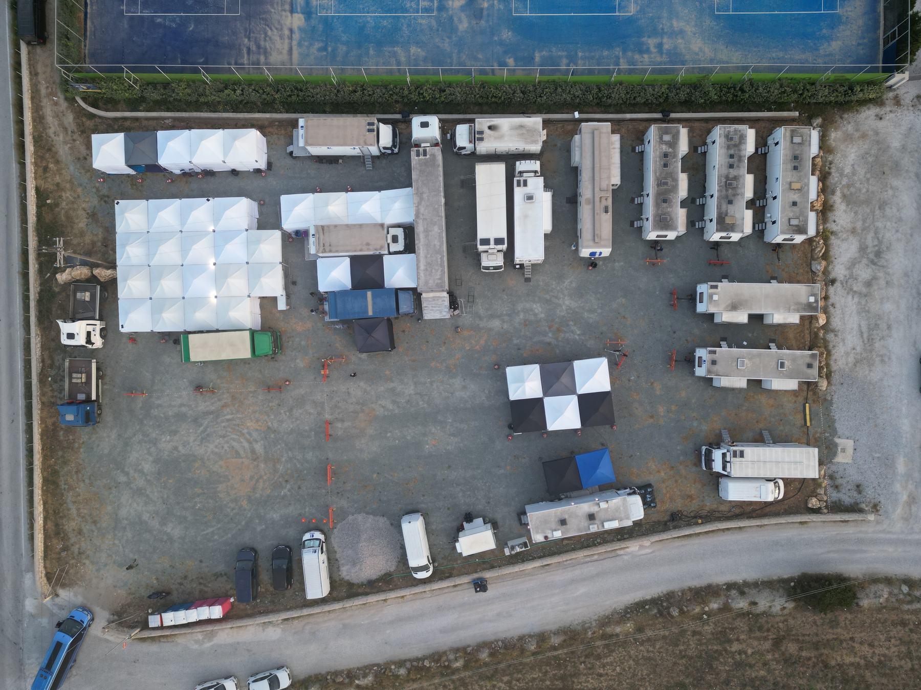 Aerial view of a production set in Greece
